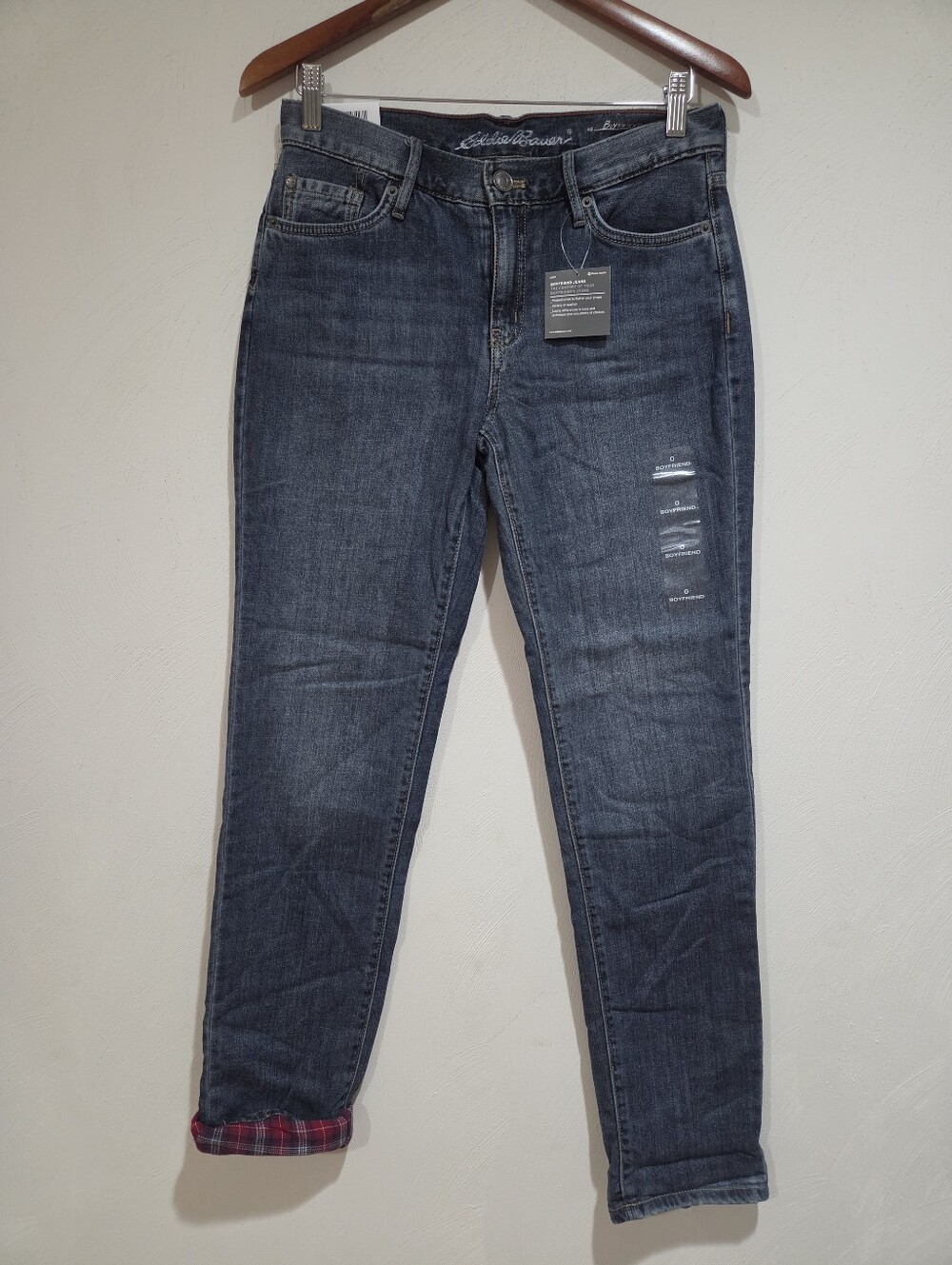 New Eddie Bauer Tapered Relaxed Boyfriend Flannel Lined Denim Jeans Size 0